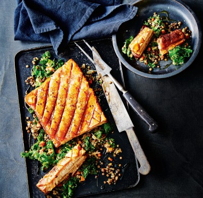 Sous Vide Pork Belly with Warm Kale Salad