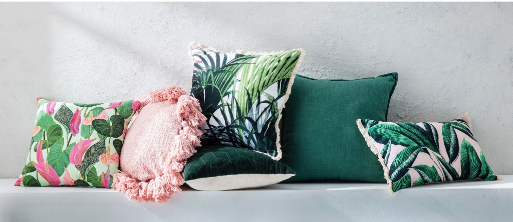 Pair verdant greens with pops of pink or mix and match various textures, shapes and sizes to up your greenery game. You simply can never have too many cushions!